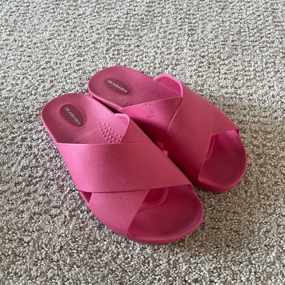 Hot pink slide sandals
